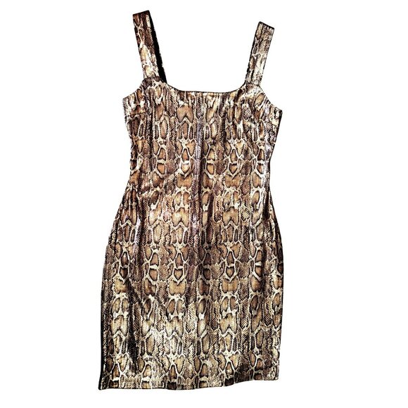 L’Agence 8P Bronze Metallic Python Print Mini Dress Glamcore Bodycon Night Luxe - Picture 14 of 14